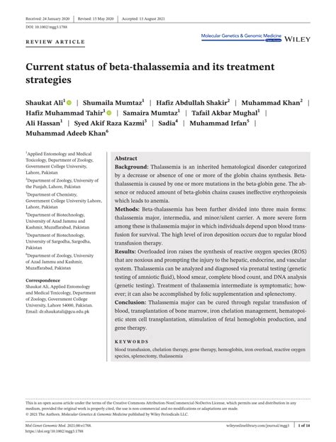 Current status of beta‐thalassemia and its treatment strategies.